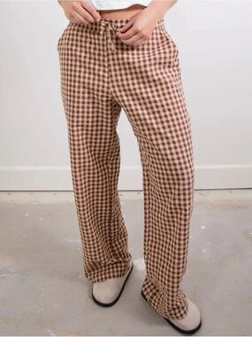 Sonderhaus Perfect Pants Wide Leg 100% Cotton Size 3X Brown Gingham
